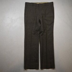 Vtg Mens 34x30 Brown 100% Wool Tweed Flat Front Bootcut Dress Mens Pants